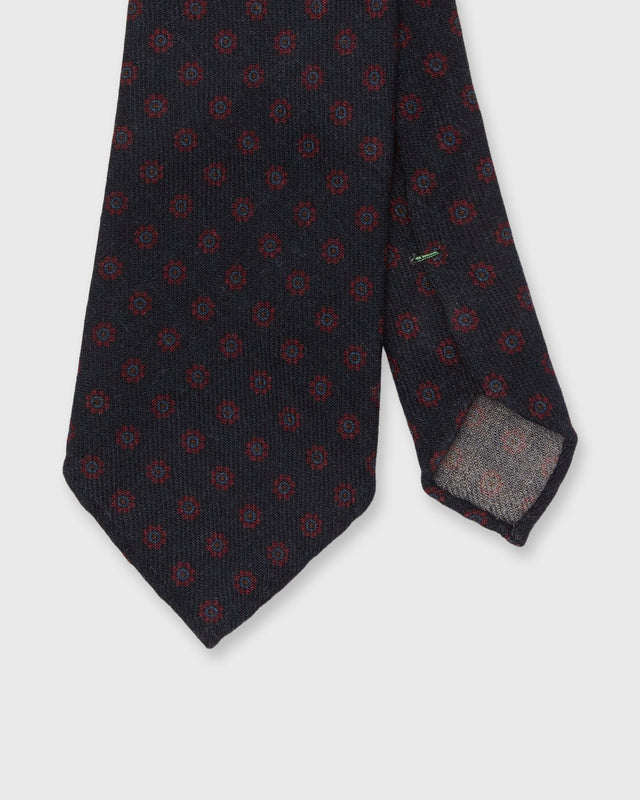 Wool Print Tie in Navy/Red/Steel Flower