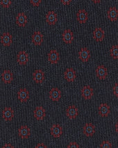 Wool Print Tie In Navy Red Steel Flower