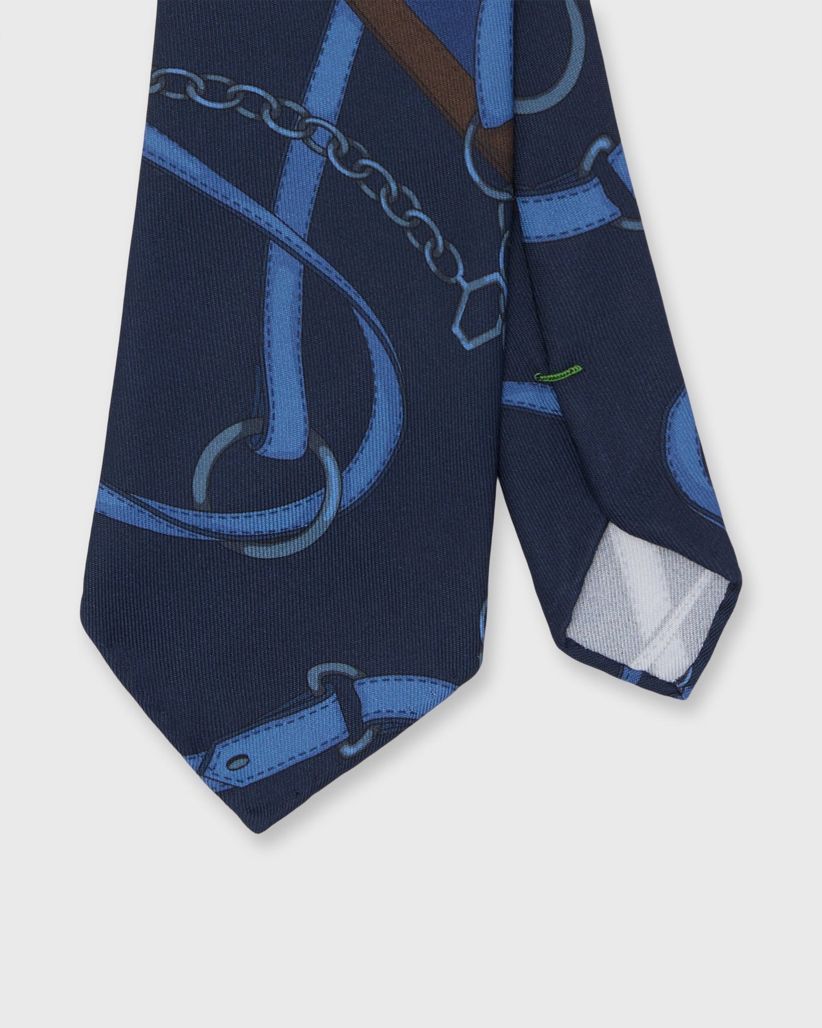 Silk Print Tie in Navy/Brown Equestrian