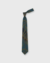 Silk Print Tie In Green Brown Equestrian