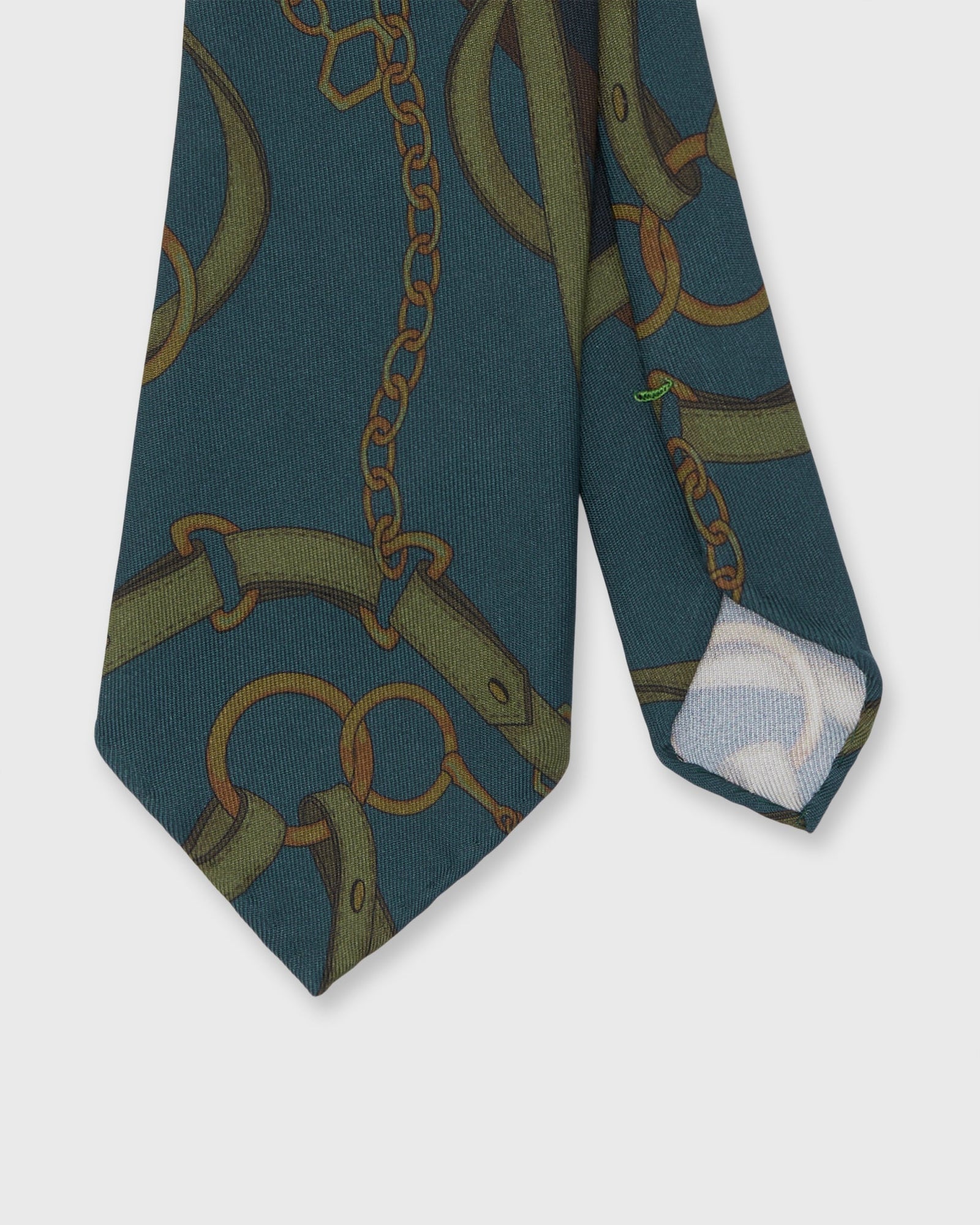 Silk Print Tie In Green Brown Equestrian