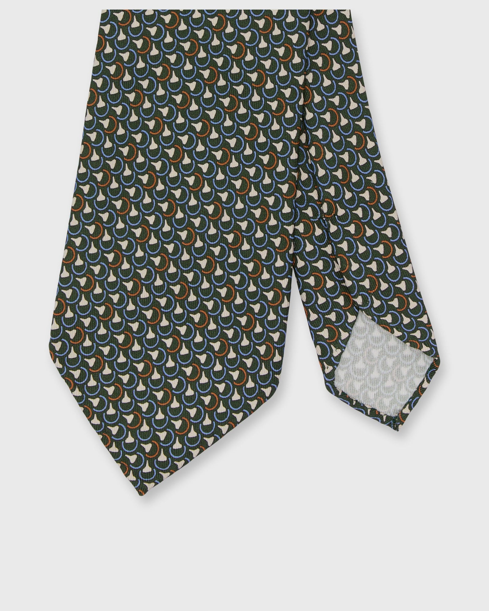 Silk Print Tie In Green Sky Orange Deco