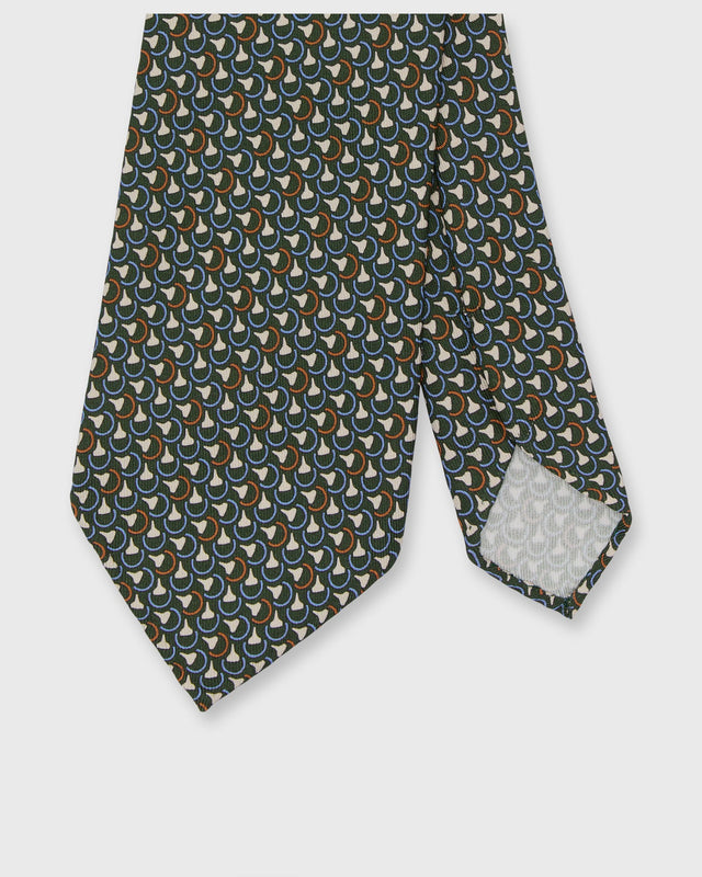 Silk Print Tie In Green Sky Orange Deco