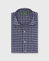 Spread Collar Sport Shirt In Bone Khaki Windowpane Linen