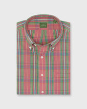 Button Down Sport Shirt In Coral Green Yellow Madras