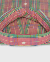 Button Down Sport Shirt In Coral Green Yellow Madras