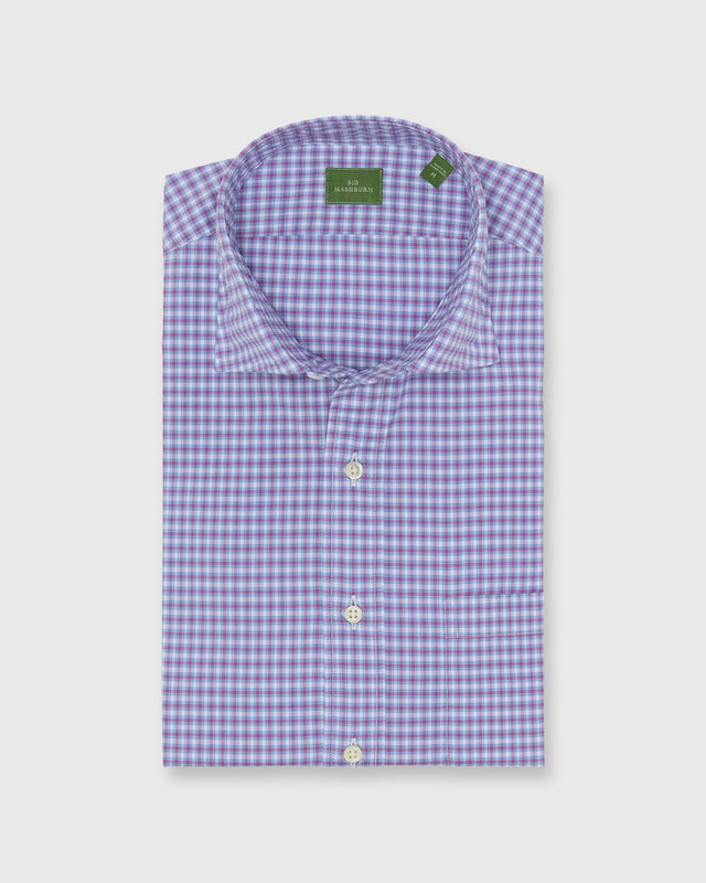 Spread Collar Sport Shirt In Sky Berry Check Poplin