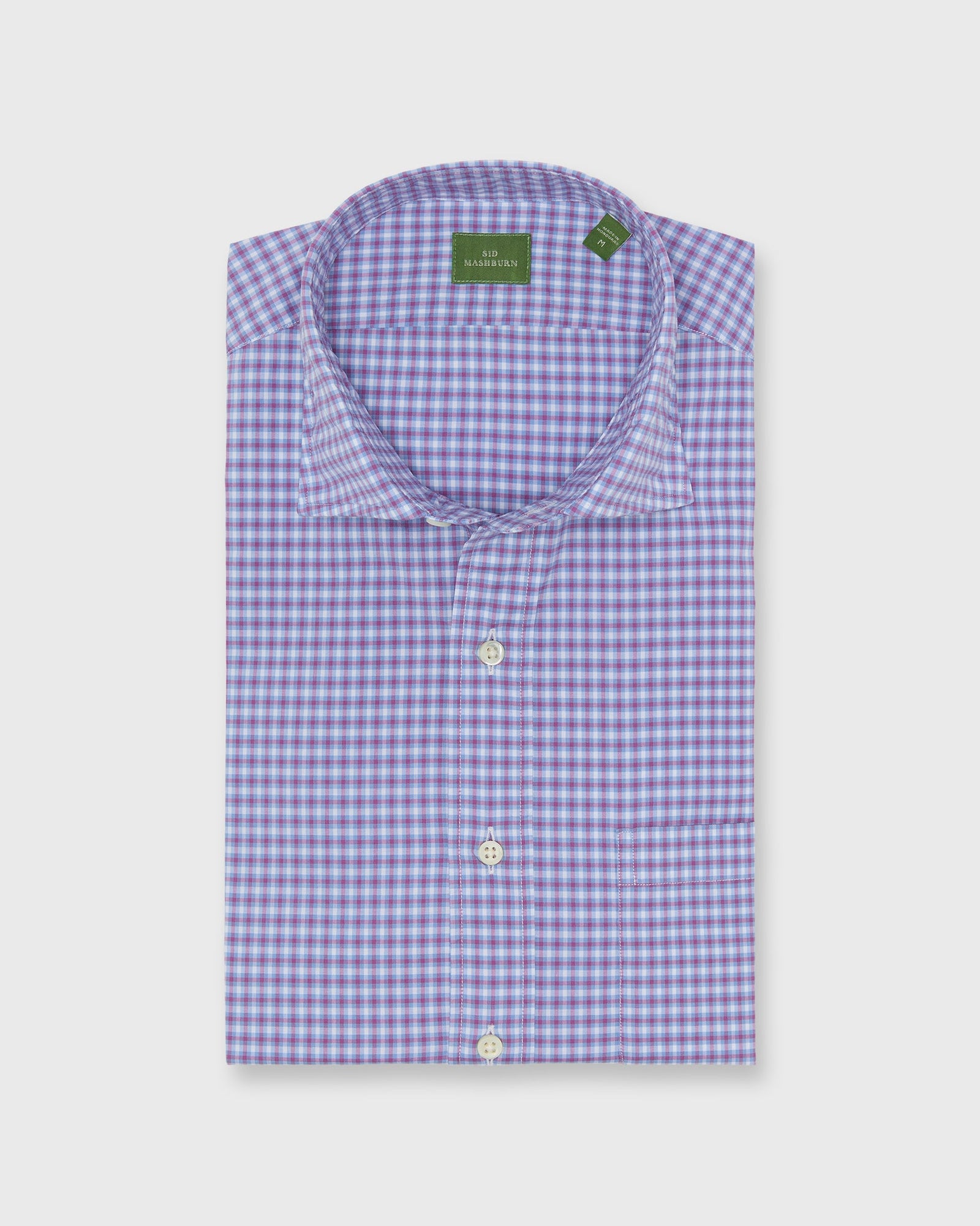 Spread Collar Sport Shirt in Sky/Berry/White Check Poplin
