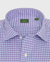 Spread Collar Sport Shirt In Sky Berry Check Poplin