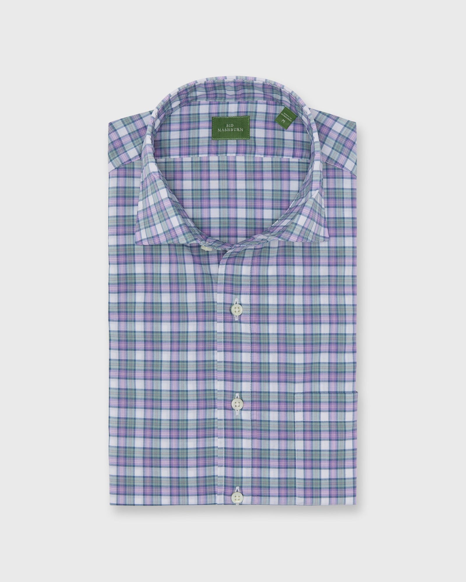 Spread Collar Sport Shirt in Lavender/Sage/Pink Plaid Poplin