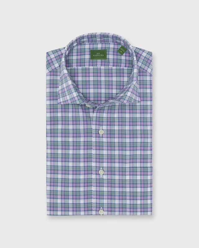 Spread Collar Sport Shirt in Lavender/Sage/Pink Plaid Poplin