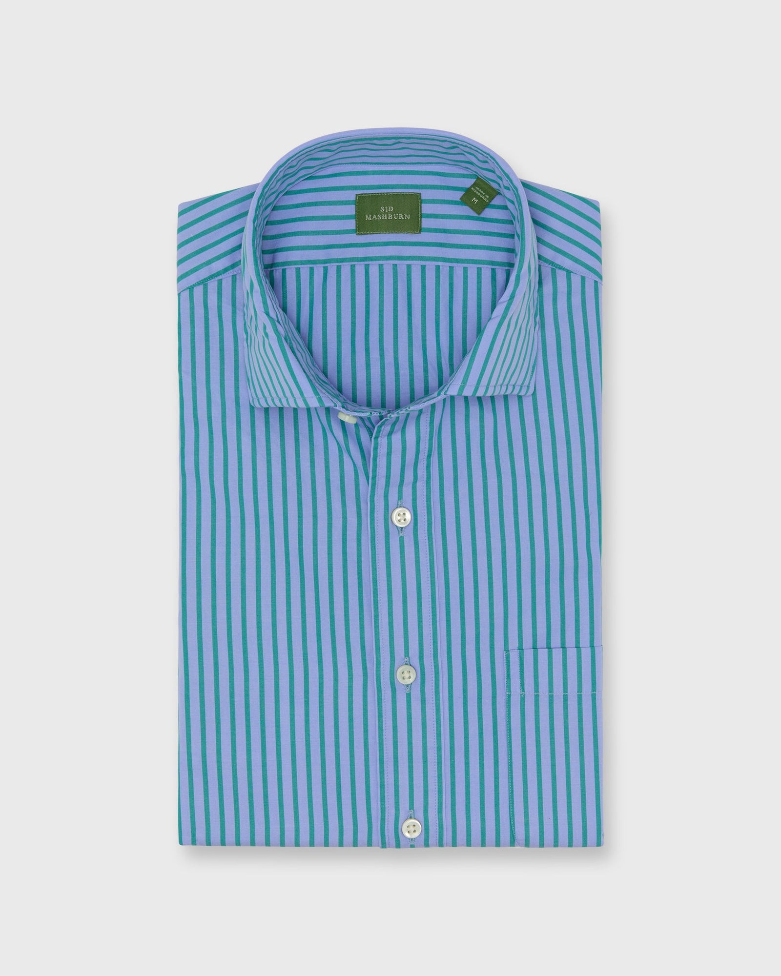 Spread Collar Sport Shirt In Teal Stripe Poplin