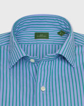 Spread Collar Sport Shirt In Teal Stripe Poplin