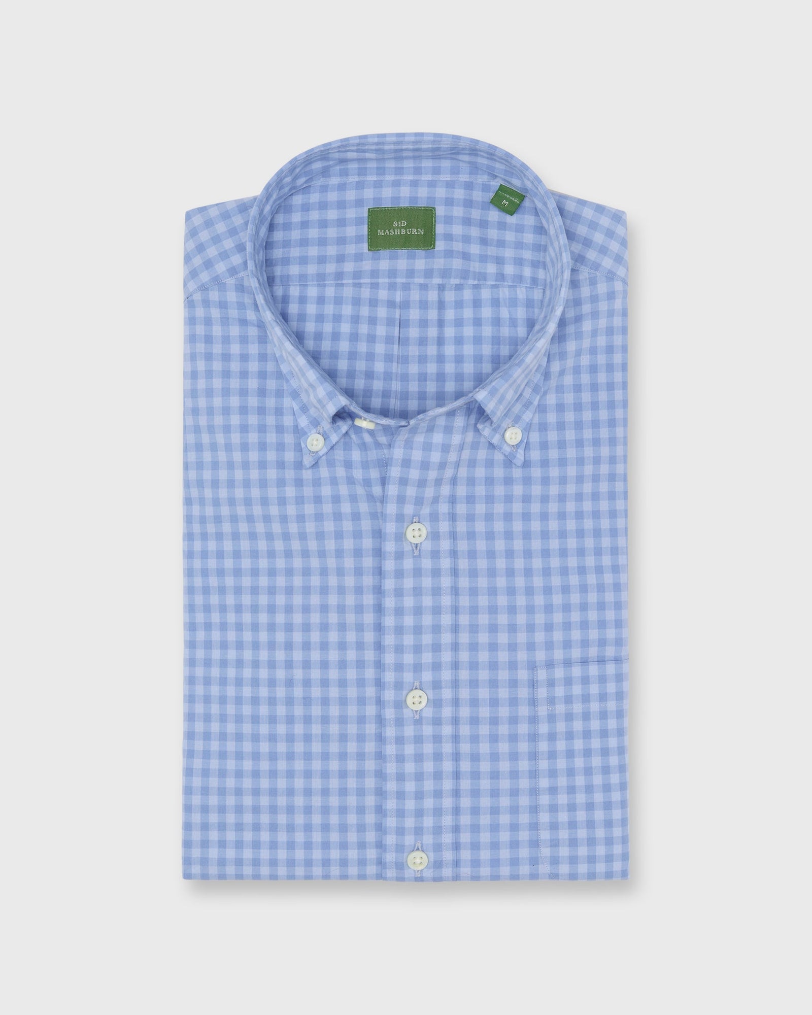 Button-Down Sport Shirt in Blue/Sky Gingham Poplin