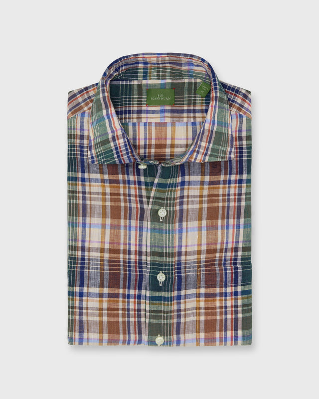 Otto Handmade Sport Shirt In Blue Lavender Plaid Linen