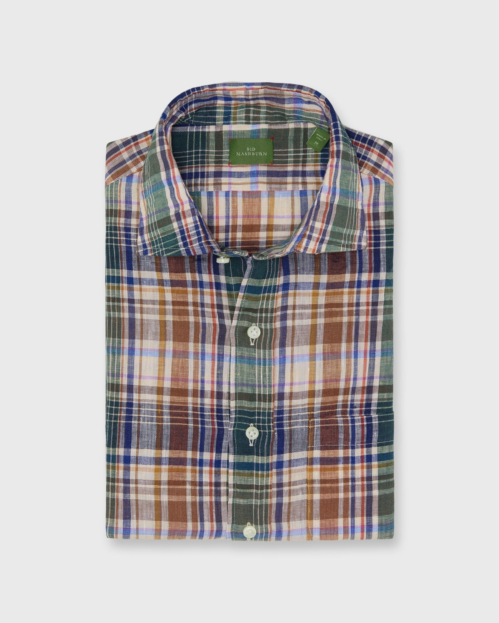 Otto Handmade Sport Shirt in Brown/Blue/Lavender Plaid Linen