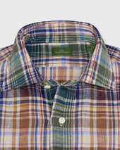 Otto Handmade Sport Shirt In Blue Lavender Plaid Linen