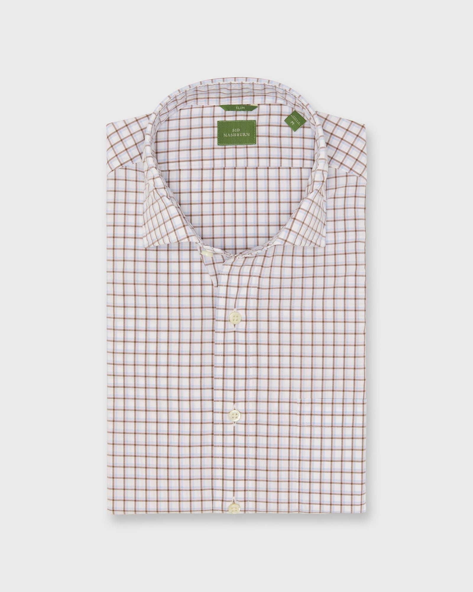 Slim Fit Spread Collar Sport Shirt In Sky Pink Windowpane Poplin
