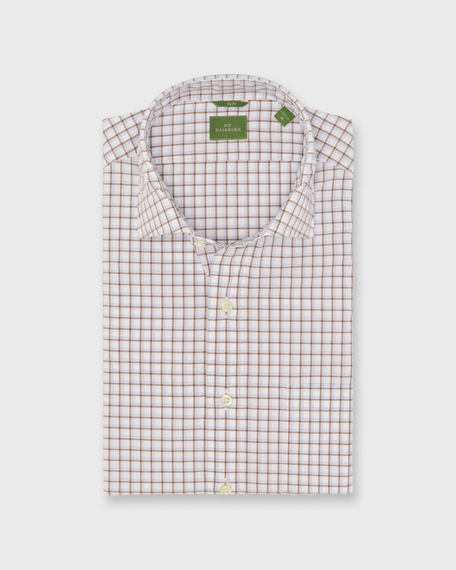 Slim-Fit Spread Collar Sport Shirt in Brown/Sky/Pink Windowpane Poplin