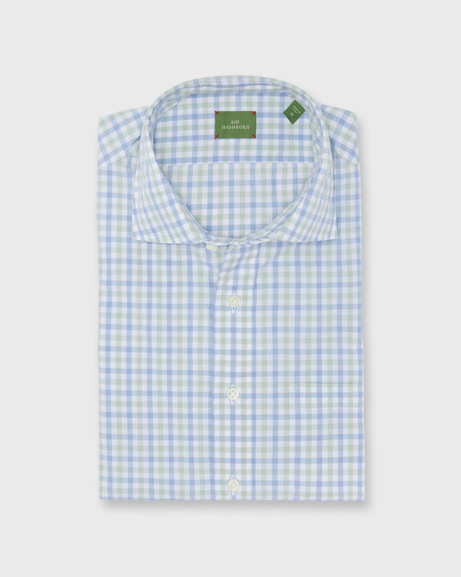Otto Handmade Sport Shirt In Green Gingham Poplin