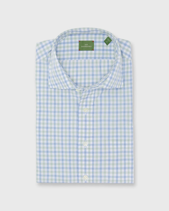 Otto Handmade Sport Shirt in Blue/Green Gingham Poplin
