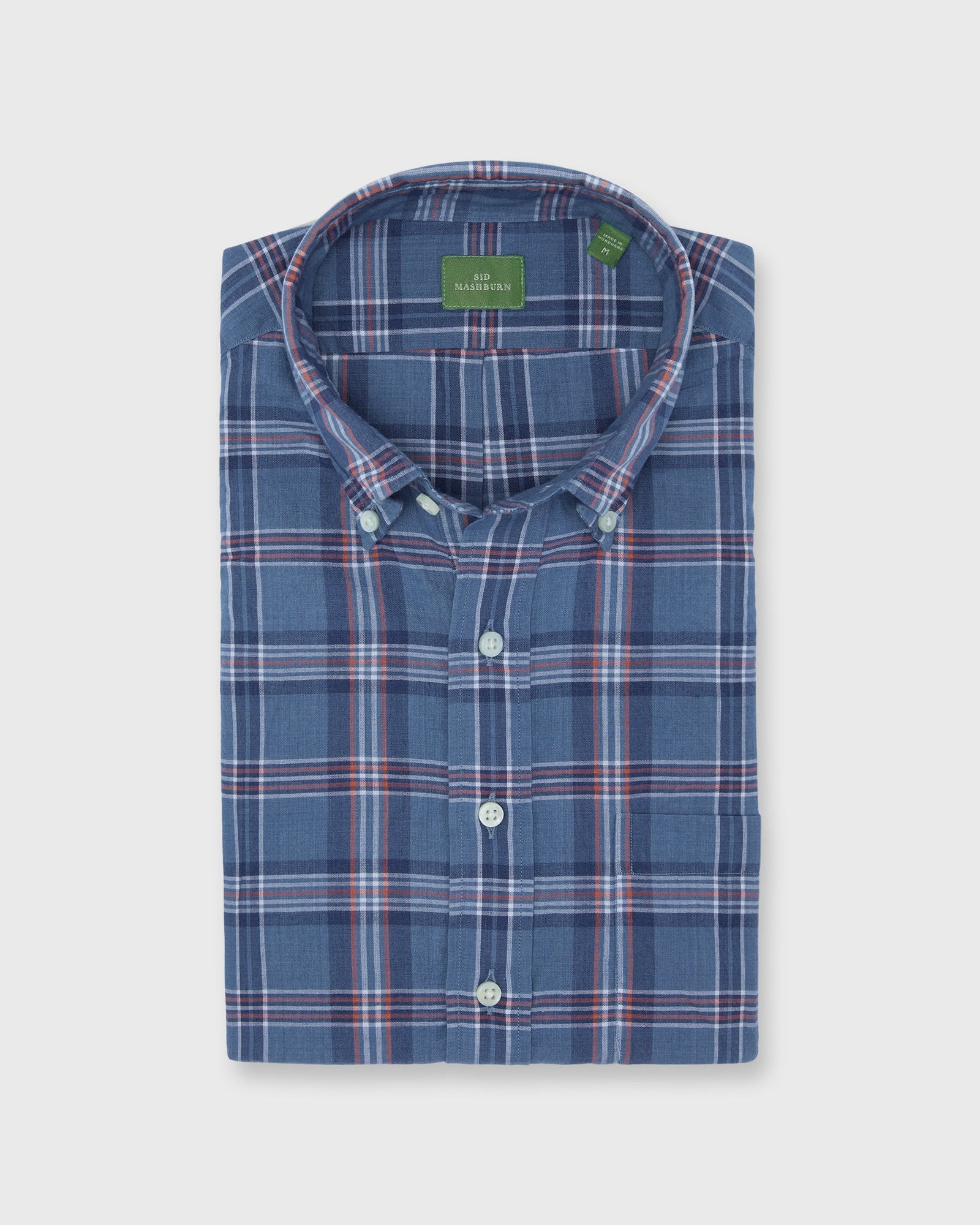 Short Sleeved Button Down Popover Sport Shirt In Orange White Madras