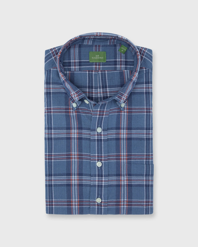 Short Sleeved Button Down Popover Sport Shirt In Orange White Madras