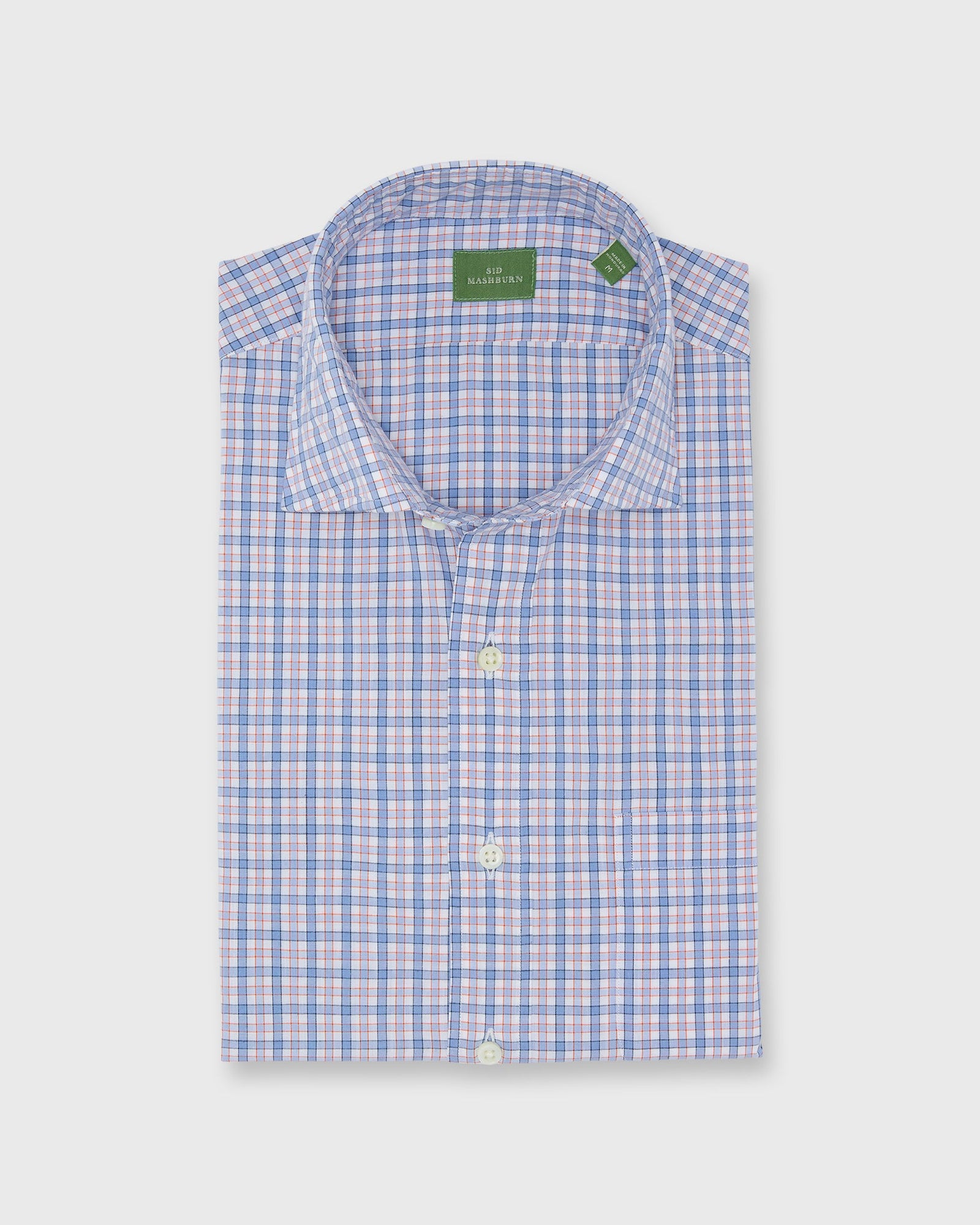 Spread Collar Sport Shirt In Blue Multi Check Poplin