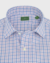 Spread Collar Sport Shirt In Blue Multi Check Poplin