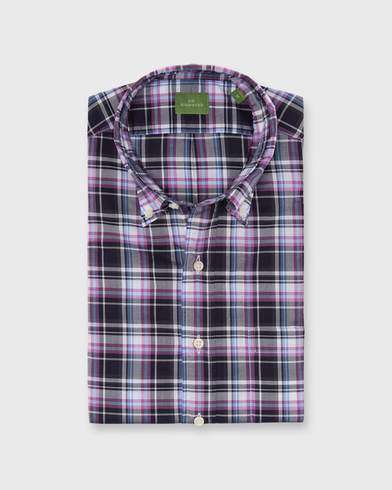 Button Down Sport Shirt In Navy Berry Plaid Poplin