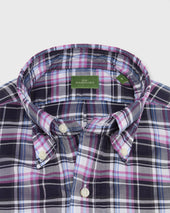 Button Down Sport Shirt In Navy Berry Plaid Poplin