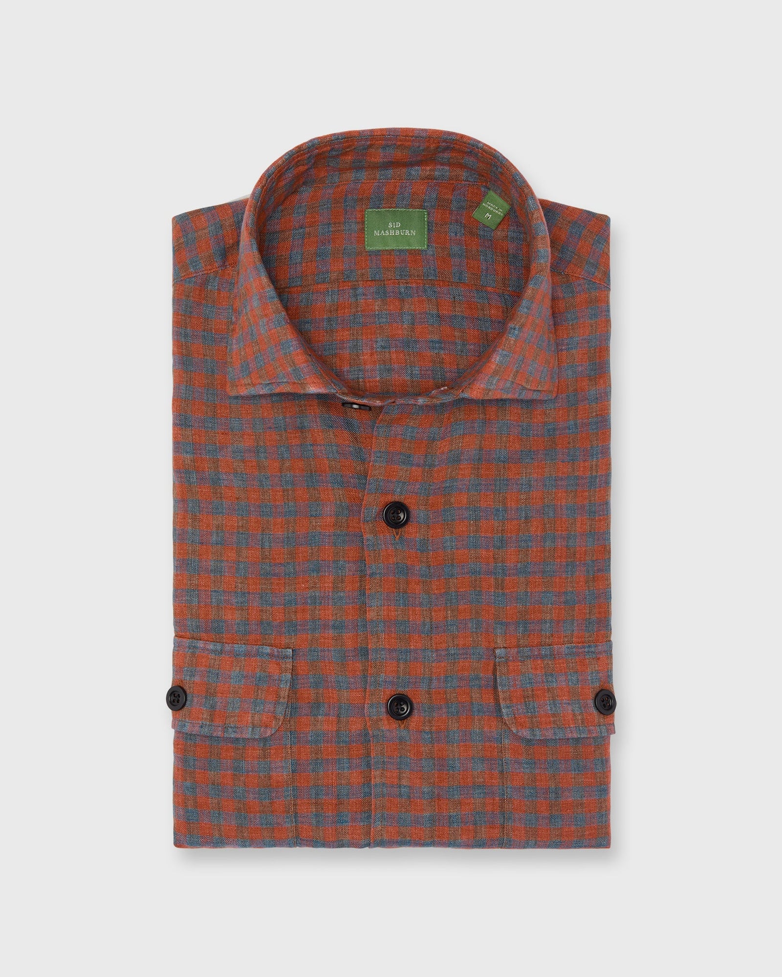 Band Hem Work Shirt In Red Blue Gingham Linen
