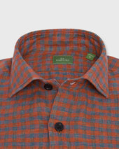 Band Hem Work Shirt In Red Blue Gingham Linen