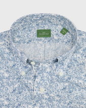 Short Sleeved Button Down Sport Shirt In Navy Wild Woodland Liberty Fabric