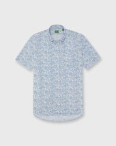 Short Sleeved Button Down Sport Shirt In Navy Wild Woodland Liberty Fabric