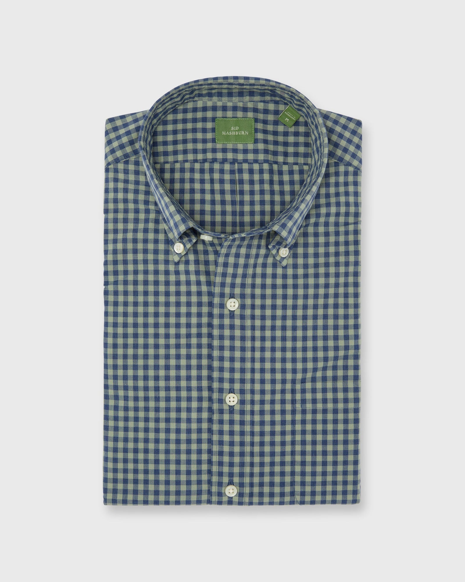 Button Down Sport Shirt In Lovat Heather Blue Gingham