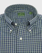 Button Down Sport Shirt In Lovat Heather Blue Gingham