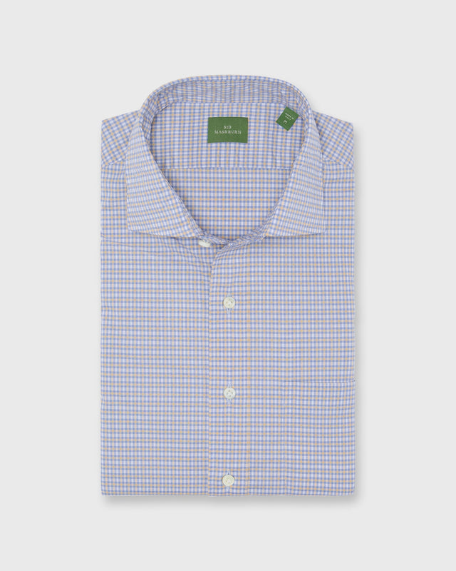 Otto Handmade Sport Shirt in Sky/Peach/White Check Poplin