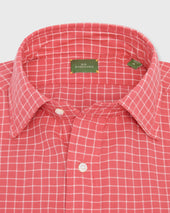 Handmade Spread Collar Sport Shirt In Coral Bone Windowpane Madras