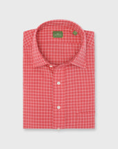 Handmade Spread Collar Sport Shirt In Coral Bone Windowpane Madras