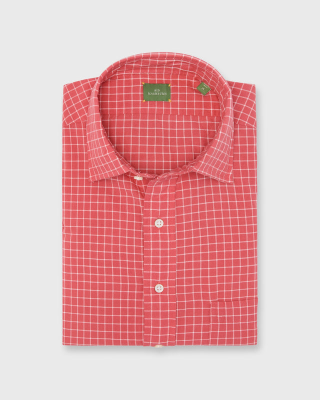 Handmade Spread Collar Sport Shirt In Coral Bone Windowpane Madras