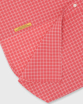 Handmade Spread Collar Sport Shirt In Coral Bone Windowpane Madras