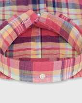 Short Sleeved Button Down Sport Shirt In Berry Blue Plaid Cotolino Oxford