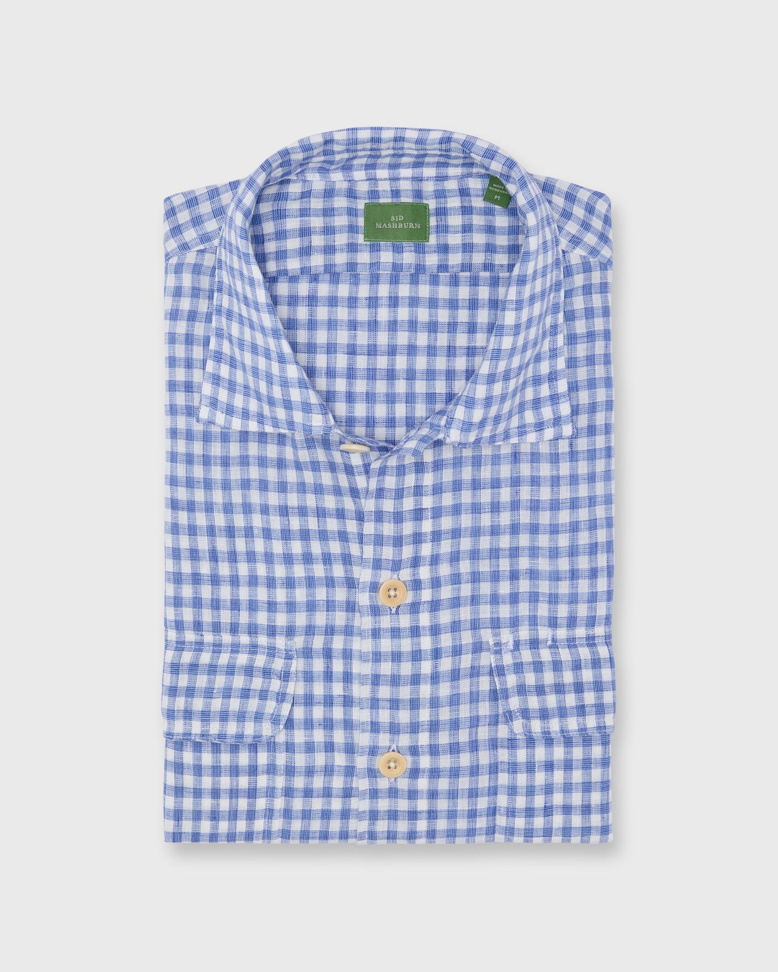 Luke Work Shirt In Peri Bone Gingham Linen