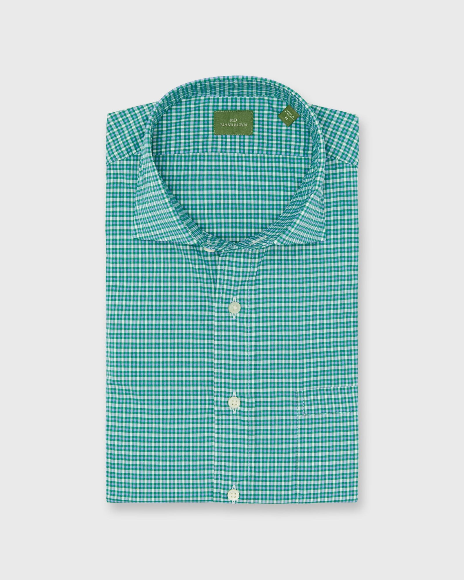 Spread Collar Sport Shirt In Green Sky Check Poplin