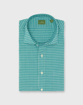 Spread Collar Sport Shirt In Green Sky Check Poplin