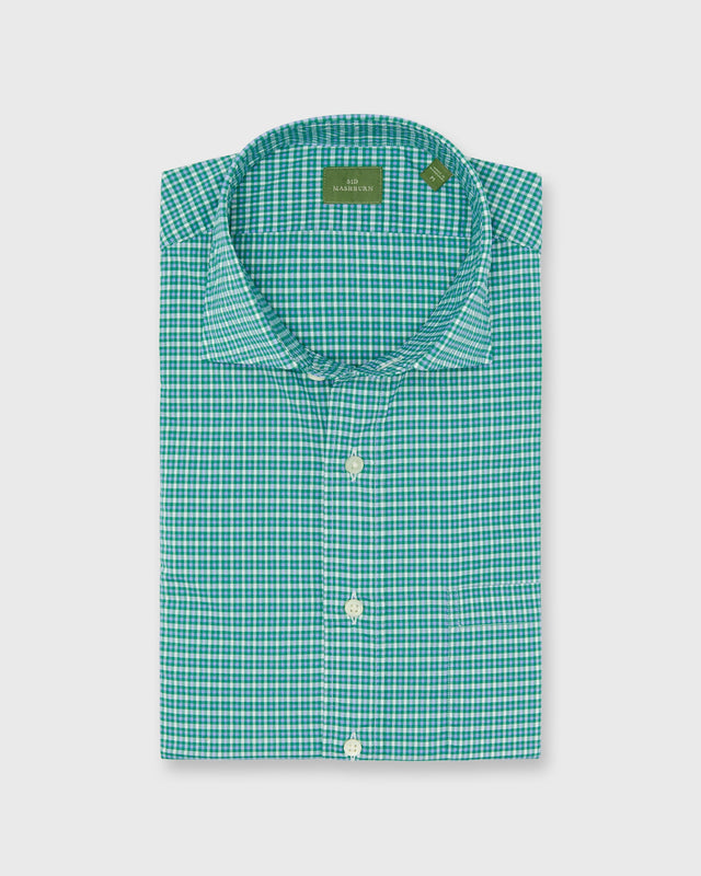 Spread Collar Sport Shirt In Green Sky Check Poplin