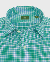 Spread Collar Sport Shirt In Green Sky Check Poplin