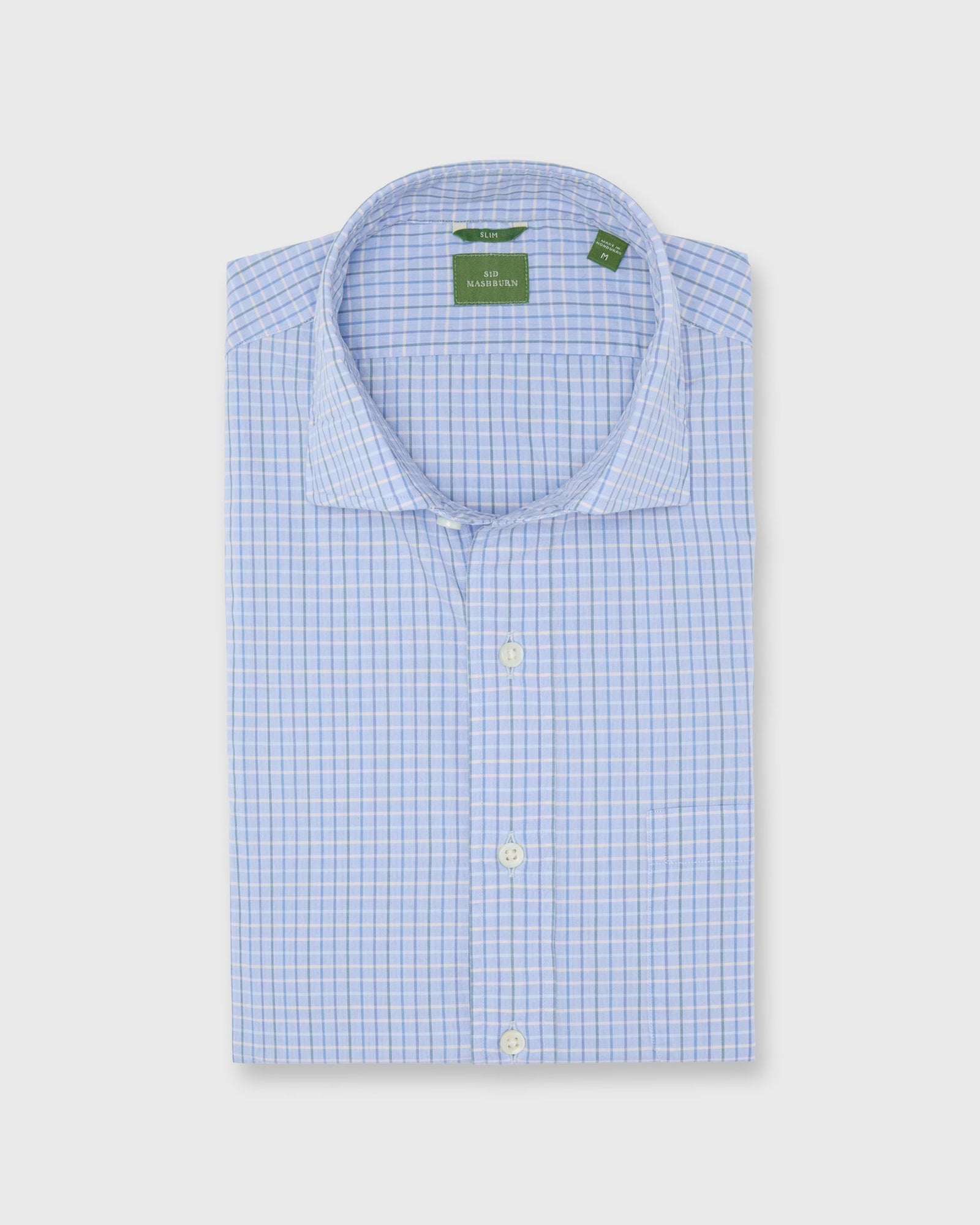 Slim Fit Spread Collar Sport Shirt In Heather Green Multi Tattersall Poplin