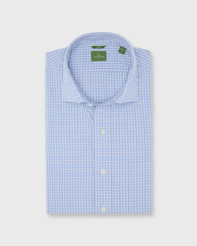 Slim-Fit Spread Collar Sport Shirt in Heather Sky/Green/Blue Multi Tattersall Poplin